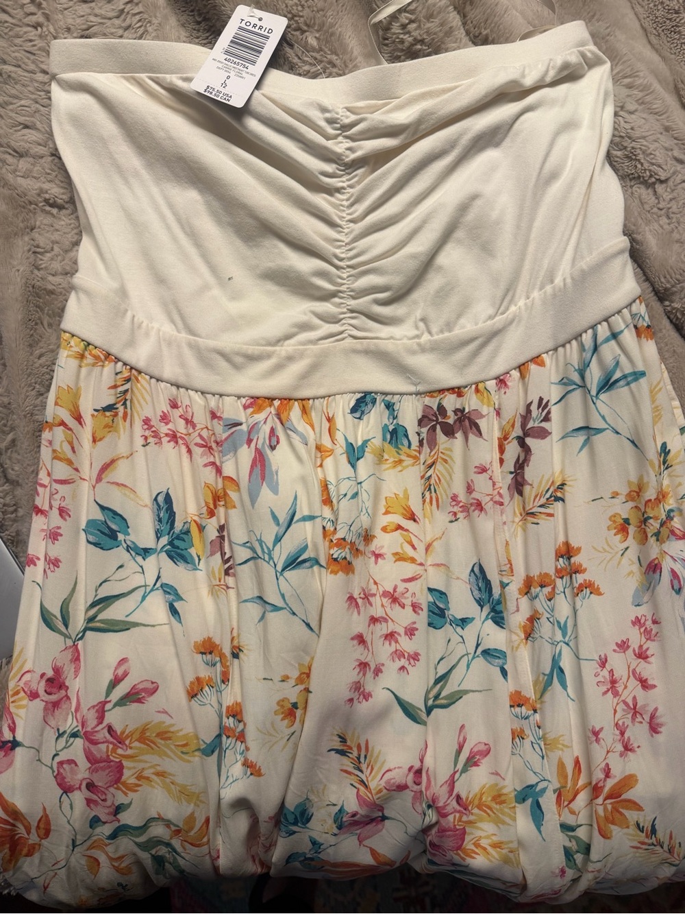 torrid Cream Strapless Floral Bubble Hem Dress